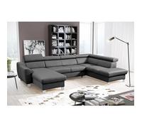 Canapé panoramique d'angle convertible - cuir italien luxe - 7/8 places - Gris foncé -Méridienne à gauche (vu de face) - ASTON