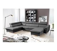 Canapé panoramique d'angle convertible en cuir italien de luxe - 7/8 places - Méridienne à droite (vu de face) - Gris foncé - ASTON