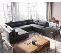 Canapé-panoramique Elio 300x185 cm similicuir vintage anthracite avec pouf