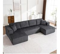 Canapé Panoramique en U Modulable sans Montage, 4 Grands Coussins et 2 Petits Coussins, Tissu Côtelé Gris - UVRION