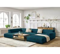 Canapé panoramique fixe compact LAVENA tissu velours bleu foncé angle droit BOBOCHIC 6 places Angle droit Bleu foncé