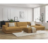 Canapé panoramique fixe compact LEONARD velours côtelé avec pouf jaune BOBOCHIC 5 places Jaune