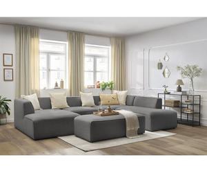 Canapé panoramique fixe MEGEVE avec pouf tissu chiné gris foncé angle gauche BOBOCHIC 6 places Angle gauche Gris foncé