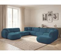 Canapé panoramique fixe modulable ANDA avec 3 chauffeuses, 1 méridienne, 2 angles et 1 pouf bleu clair angle gauche BOBOCHIC 10 places Angle gauche Bleu clair