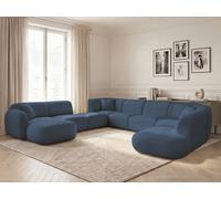 Canapé panoramique fixe modulable ANDA avec 3 chauffeuses, 1 méridienne, 2 angles et 1 pouf bleu foncé angle gauche BOBOCHIC 10 places Angle gauche Bleu foncé