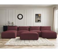 Canapé panoramique fixe modulable avec têtières JANA tissu chiné avec 2 méridiennes, 2 chauffeuses et 1 petit rouge BOBOCHIC 5 places Rouge