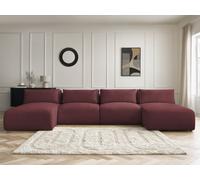 Canapé panoramique fixe modulable avec têtières JANA tissu chiné avec 2 méridiennes et 2 chauffeuses rouge BOBOCHIC 4 places Rouge