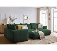 Canapé panoramique fixe modulable VOLTAIRE avec 1 méridienne, 1 angle, 2 chauffeuses et 1 pouf vert angle droit BOBOCHIC 6 places Angle droit Vert