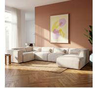 Canapé panoramique fixe NUNA 7 places chaise droite tissu beige