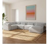 Canapé panoramique fixe NUNA 7 places chaise droite velours côtelé gris