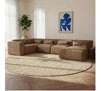 Canapé panoramique fixe NUNA 7 places chaise droite velours côtelé marron