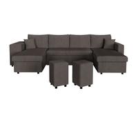 Canapé panoramique OSLO convertible avec 2 coffres, 2 poufs à gauche en velours côtelé gris foncé