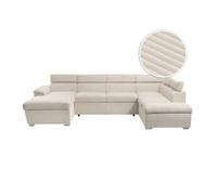 Canapé panoramique PAOLA 6 places convertible avec 2 coffres en velours côtelé beige