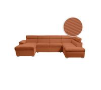 Canapé panoramique PAOLA 6 places convertible avec 2 coffres en velours côtelé terracotta