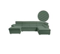 Canapé panoramique PAOLA 6 places convertible avec 2 coffres en velours côtelé vert