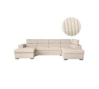 Canapé panoramique PAOLA convertible avec 2 coffres en velours côtelé - Beige