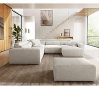 Canapé panoramique Sirpio 300x210 cm Bouclee Crème-blanc Recamiere variable avec Tabouret