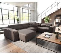 Canapé panoramique Sirpio 300x210 cm Microfibre Marron Kaki Recamiere variable