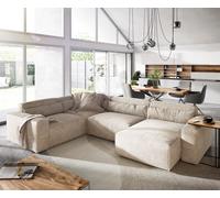 Canapé panoramique Sirpio 300x210 cm Velours côtelé Beige Recamiere variable