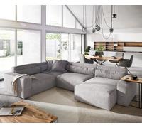 Canapé panoramique Sirpio L 330x230 cm Velours côtelé Gris argenté Recamiere variable