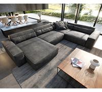 Canapé panoramique Sirpio XL 360x260 cm Cuir synthétique Vintage Anthracite Recamiere variable