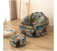 Canapé paresseux de style ethnique avec housse amovible | Canapé-lit simple inclinable pour chambre à coucher | Pouf avec rembourrage pour intérieur et extérieur Tatami doux, bleu + repose-pieds, XL