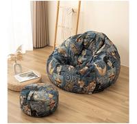 Canapé paresseux de style ethnique avec housse amovible | Canapé-lit simple inclinable pour chambre à coucher | Pouf avec rembourrage pour intérieur et extérieur, tatami doux, vert + repose-pieds, L