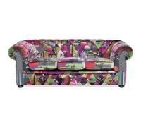 Canapé patchwork bordeaux violet CHESTERFIELD - BELIANI - Relaxation - 3 places - Tissu - Contemporain - Design