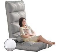 Canapé pliable réglable - Dossier à 5 niveaux, lit paresseux à 18 positions avec oreiller - Chaise de salon rembourrée (7 grilles gris + coussin de taille) pour plus de confort et de polyvalence
