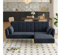 Canapé pliant 3 places en L, canapé d'angle avec fonction couchage，Dossier ajustable, sac de rangement,velours,noir,191.5x130.5x80