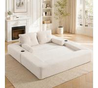 Canapé pliant en velours côtelé pour 2 personnes, noyau à ressorts en mousse haute densité, indéformable et confortable, avec poches, porte-gobelet, coussin à mémoire de forme + 2 coussins décoratifs