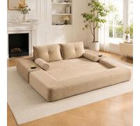 Canapé pliant en velours côtelé pour 2 personnes, noyau à ressorts en mousse haute densité, indéformable et confortable, avec poches, porte-gobelet, coussin à mémoire de forme + 2 coussins décoratifs