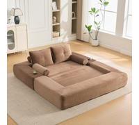 Canapé pliant en velours côtelé pour 2 personnes, noyau à ressorts en mousse haute densité, indéformable et confortable, avec poches, porte-gobelet, coussin à mémoire de forme + 2 coussins décoratifs
