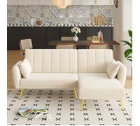 Canapé pliant moderne - Canapé d'angle avec fonction couchage - Convertible - Beige - Pieds en métal - Structure en bois massif