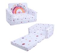 Canapé Pliant pour Enfants Canapé-Lit Convertible 2 en 1, Canapé-Lit pour Bébés Stable Confortable avec Pochette en Tissu, Canapé Chaise Léger pour Chambre à Coucher Salle de Jeux, Arc-en-ciel Fleur