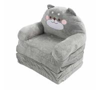 Canapé pliant pour enfants, motif animal de dessin animé, doux, confortable, portable, chaise pliable pour tout-petits, pour lire, regarder la télévision, tissu éponge gris (Pliage en quatre)