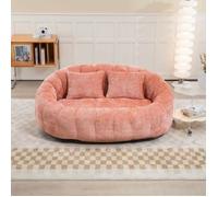 Canapé pouf 2 places Lazy en chenille rose 150×95×63 cm avec 2 coussins - mousse à mémoire Rose Rose HOUSSE DE CANAPE