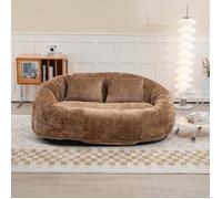 Canapé pouf 2 places LEMONBEST Lazy Canapé 150×95×63 cm en chenille marron - 2 coussins