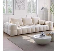 Canapé Pouf, canapé en Tissu Couleur Barbe à Papa Style crème français, Fauteuil Droit en Cuir véritable de Petite Taille(A1,2.6m)