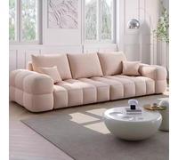 Canapé Pouf, canapé en Tissu Couleur Barbe à Papa Style crème français, Fauteuil Droit en Cuir véritable de Petite Taille(A4,1.2m)