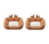 Canapé pour Chat de Noël Grand Format - Sofa en Peluche Doux à Fond Anti-Dérapant Lit Chaud et Confortable pour Chats Petits Chiens et Amoureux des Félins(Brown 2pcs)
