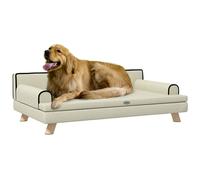 PawHut Canapé chien design scandinave coussin moelleux amovible piètement bois 100x62x32 cm beige