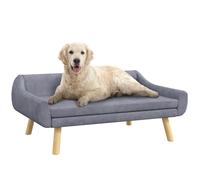 PawHut Canapé pour Chien Chat Design scandinave Coussin Moelleux Amovible Tissu Aspect Velours Pieds Bois Massif 102L x 58,5P x 42,5H cm, Gris