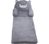 Canapé pour enfants au design de chien de dessin animé, gris, pliable, doux & respirant, avec larges poignées - idéal pour lire, se détendre & dormir