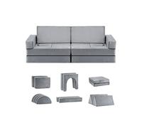 VEVOR Canapé de Jeu Modulaire pour Enfants Composant 14PCs, Canapé Sectionnel Convertible, avec Accoudoirs, en Éponge 28D et Poils Courts, Sofa Tout-Petits pour Chambre d’Enfants Salle de Jeux, Gris
