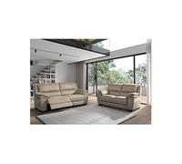 ASTIO - Canapé Relax Electrique 3 Places + Canapé 2 Places Fixe Tissu Beige -