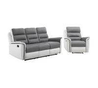 Canapé relax 3 places et 1 fauteuil LÉOn'en PU Blanc et MF Gris - LOUNGITUDE
