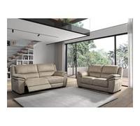 ASTIO - Canapé Relax Electrique 3 Places + Canapé 2 Places Fixe Tissu Beige -