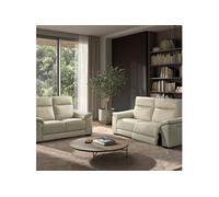 AltoBuy Canapé Relax Electrique 3 Places + Canapé 2 Places Fixe en Cuir écru - Stanley
