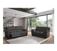 ASTIO - Canapé Relax Electrique 3 Places + Canapé 2 Places Fixe Tissu Gris Foncé -